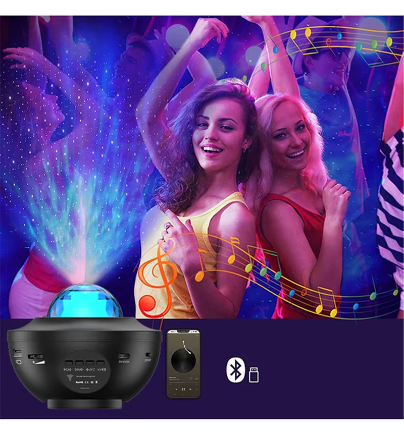 Starry Sky Projector Light LED Night Light Bluetooth Music Player Remote Ocean Wave Galaxy Ambient Light Bedroom Decoration Gift