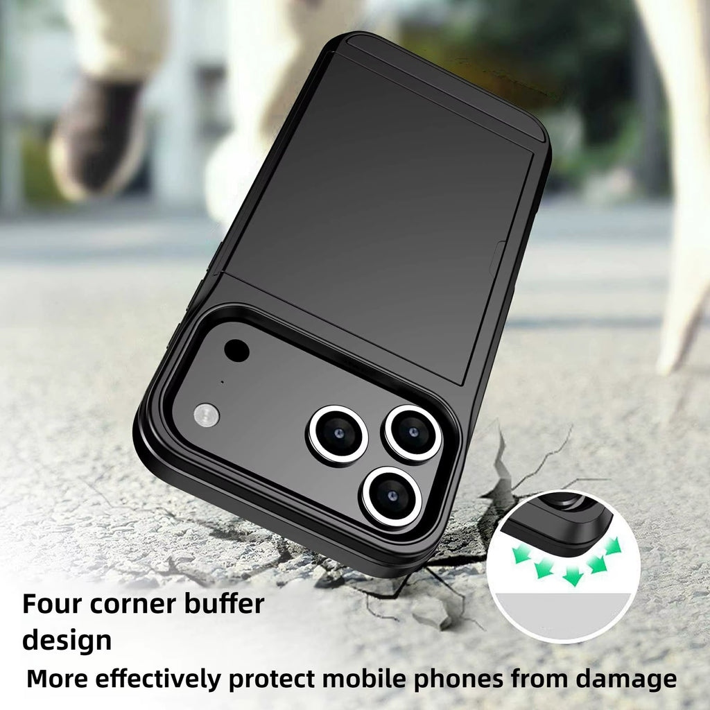 Case for Iphone 17 Pro Max 16 Pro Max 15 Pro 17E 14 13 12 Wallet Card Holder Slide Slot Slim Hard PC Heavy Duty Protective Cover