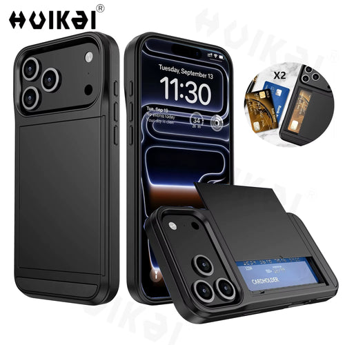 Case for Iphone 17 Pro Max 16 Pro Max 15 Pro 17E 14 13 12 Wallet Card Holder Slide Slot Slim Hard PC Heavy Duty Protective Cover