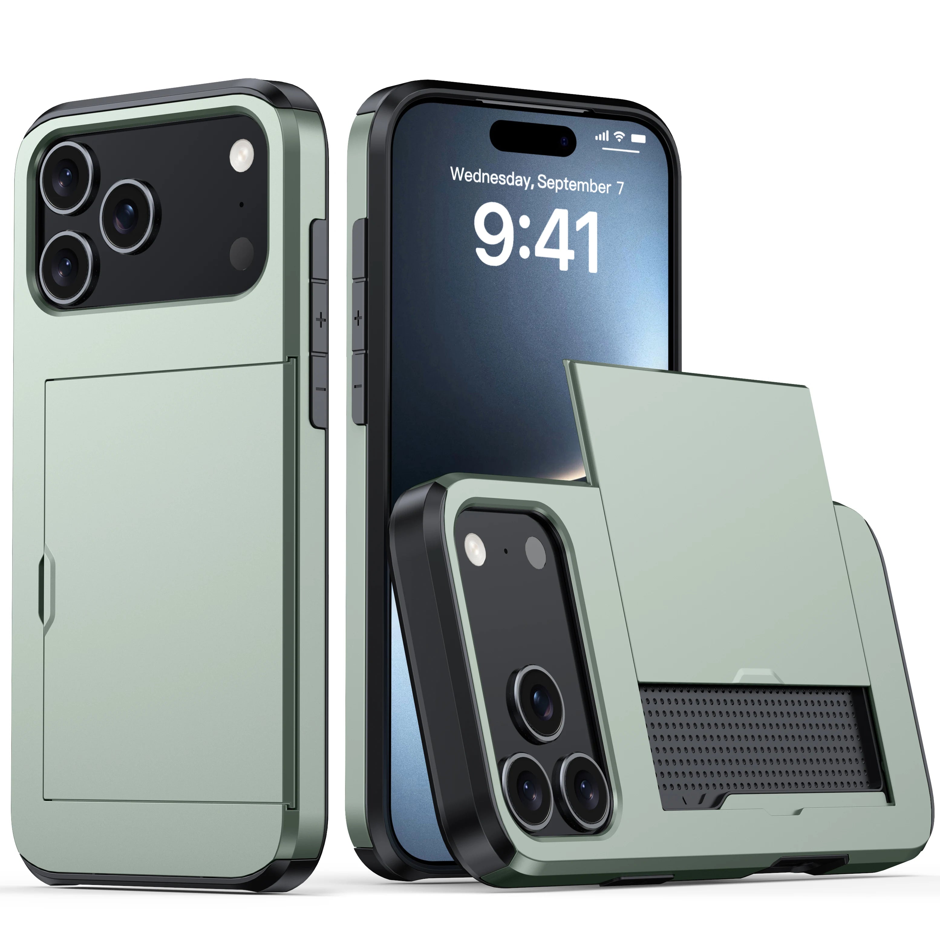 Case for Iphone 17 Pro Max 16 Pro Max 15 Pro 17E 14 13 12 Wallet Card Holder Slide Slot Slim Hard PC Heavy Duty Protective Cover