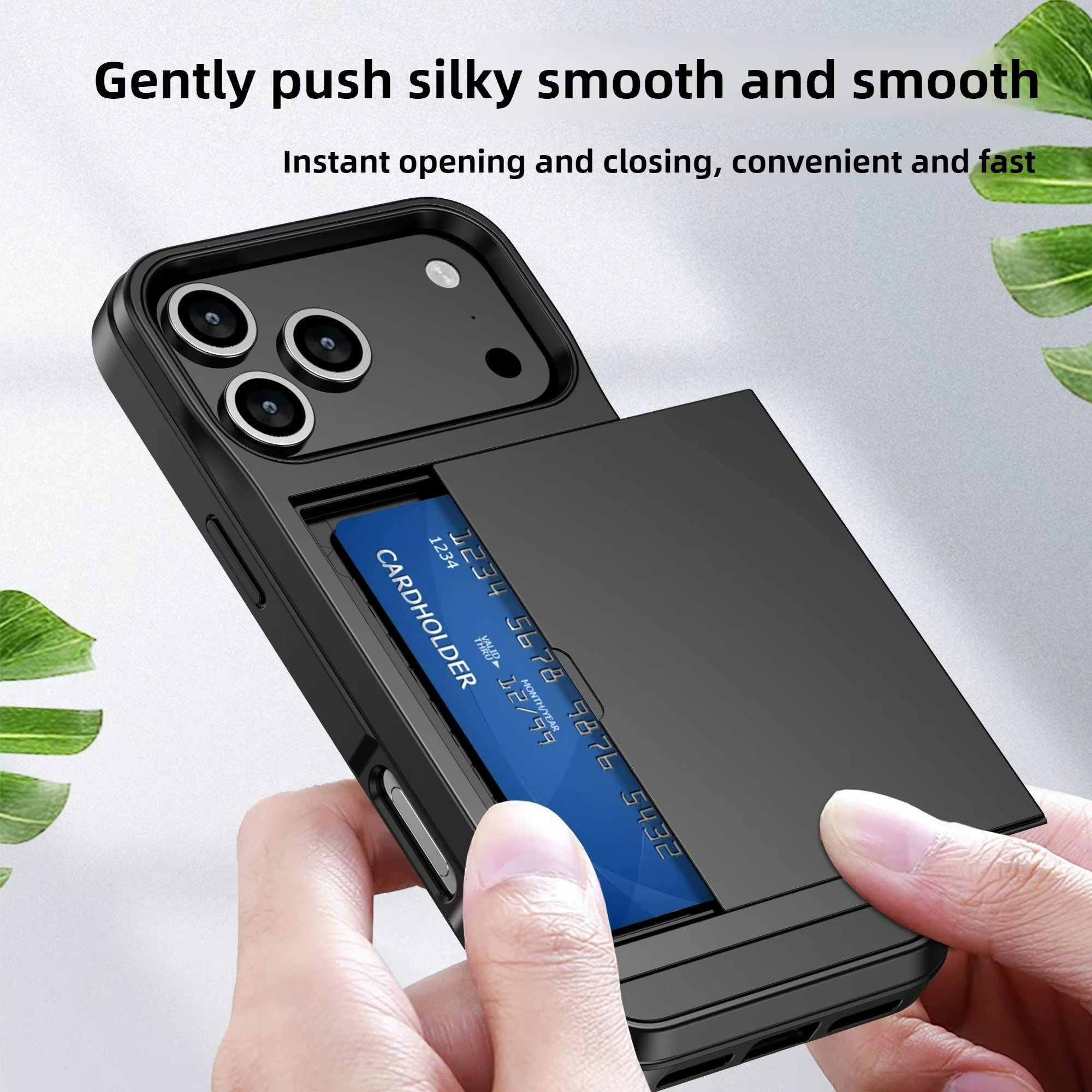 Case for Iphone 17 Pro Max 16 Pro Max 15 Pro 17E 14 13 12 Wallet Card Holder Slide Slot Slim Hard PC Heavy Duty Protective Cover